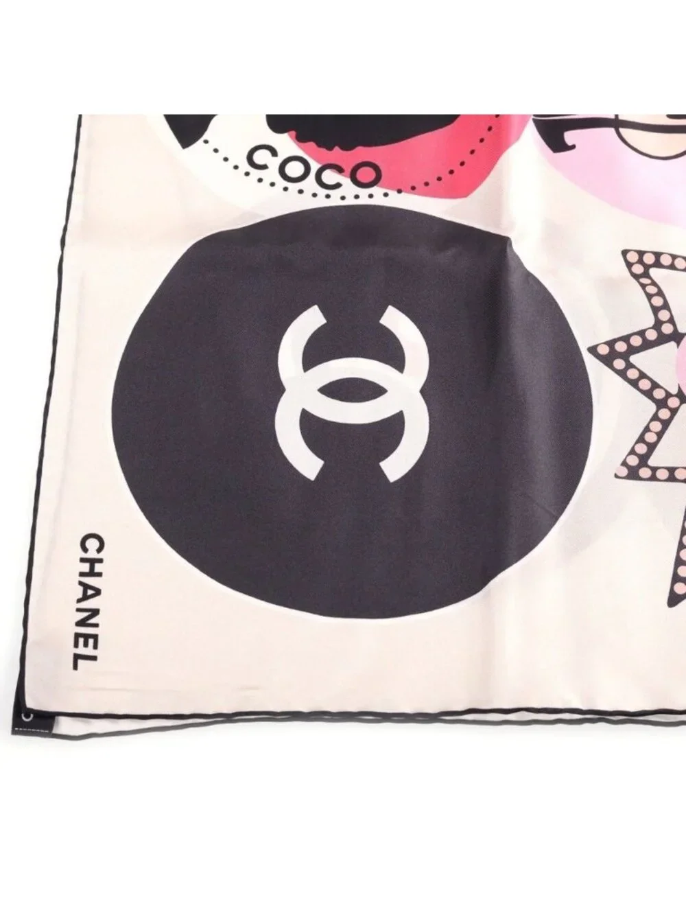 Chanel CC Logo Icon Scarf CC Silk White